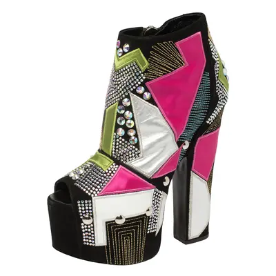 Giuseppe Zanotti Multicolor Suede And Leather Geometric Platform Ankle Booties Size