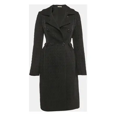 Bottega Veneta Black Jacquard Wool Blend Double Breasted Coat