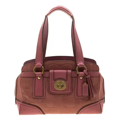 Coach Pink Leather Pocket Turnlock Satchel