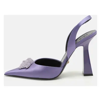 Versace Purple Satin Crystal Embellished La Medusa Slingback Pumps Size