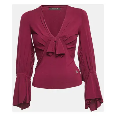 Roberto Cavalli Magenta Pink Knit Bow Detailed Long Sleeve Top