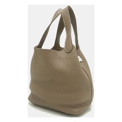 Hermes Grey Leather Picotin Lock PM Handbag