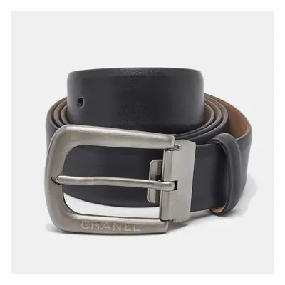 Chanel Black Leather Classic Buckle Belt 95CM