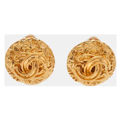 Chanel CC Vintage Gold Tone Earrings