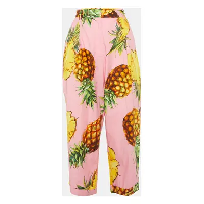 Dolce & Gabbana Pink Pineapple Print Cotton Cropped Pants