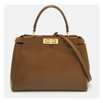 Fendi Brown Leather Peekaboo Top Handle Bag