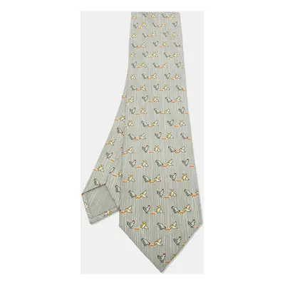 Hermes Multicolor Whimsical Chickens Print Silk Classic Tie