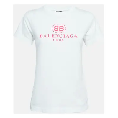 Balenciaga White Logo Print Cotton Jersey T-Shirt