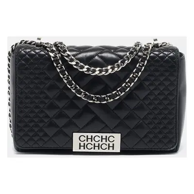 Carolina Herrera Black Quilted Leather Bimba Flap Shoulder Bag