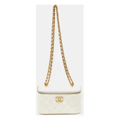 Chanel Off White Quilted Leather Vanity Case Chain Bag