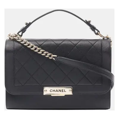 Chanel Black Medium Quilted Calfskin Label Click Flap