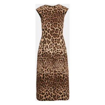 Dolce & Gabbana Brown Leopard Print Wool Midi Dress