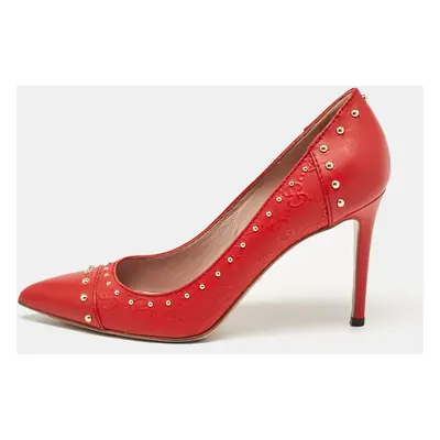 Gucci Red Leather Studded Pointed Toe Pumps Size