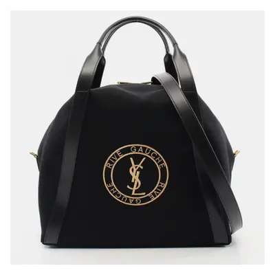 Saint Laurent Rive Gauche Canvas Leather Black Tote Bag