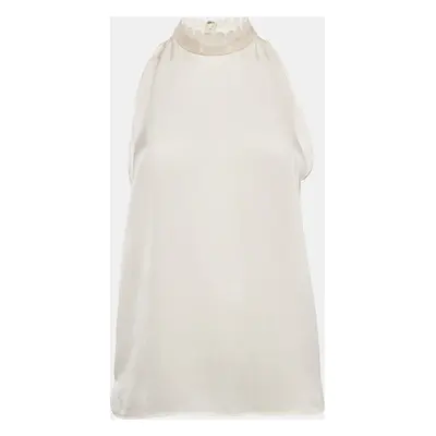 Stella McCartney Cream Embellished Neck Silk Sleeveless Top