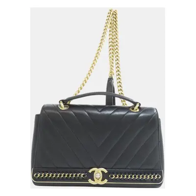 Chanel Black Lambskin Leather V-Stitch Shoulder Bag