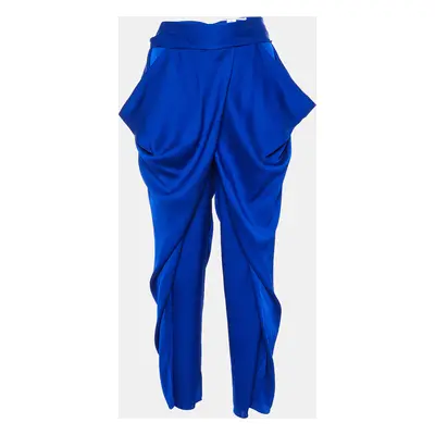 Diane Von Furstenberg Royal Blue Silk Waist Bow Detail Pegged Pants