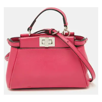 Fendi Pink Leather Micro Peekaboo Top Handle Bag