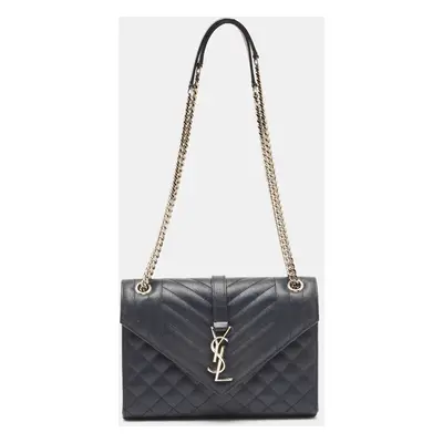 Saint Laurent Navy Blue Mix Matelassé Leather Envelope Chain Shoulder Bag