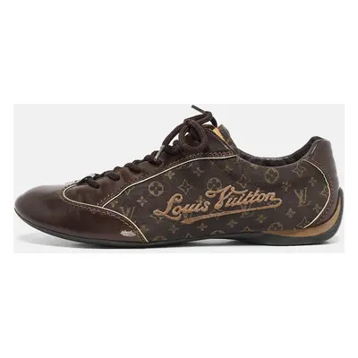 Louis Vuitton Brown Monogram Canvas and Patent Globe Trotter Sneakers Size 38.5