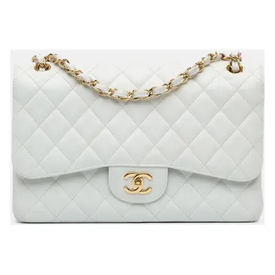 Chanel White Jumbo Classic Caviar Double Flap