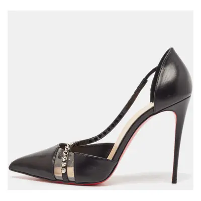 Christian Louboutin Black Leather And Pvc Spike Cross Pointed Toe Pumps Size