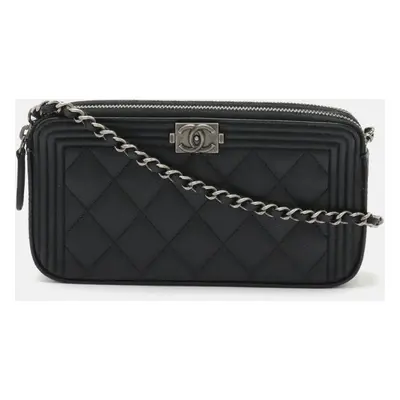 Chanel Black Leather Boy Chain Wallet