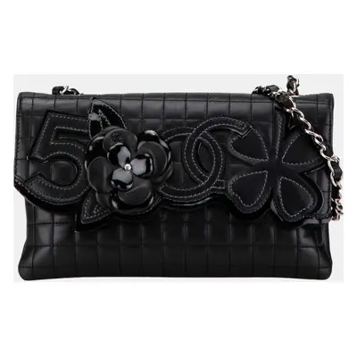 Chanel Black Choco Bar Calfskin Camellia No. CC Shoulder Bag