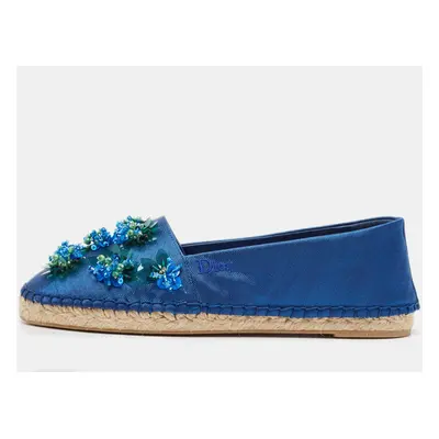 Dior Blue Canvas Embellished Espadrille Flats Size