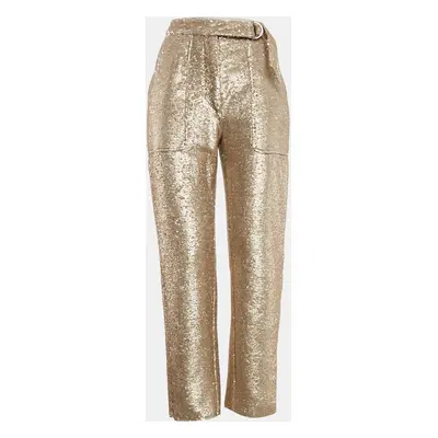 Jonathan Simkhai Gold Sequin Waist Tie-Up Belt Detail Trousers