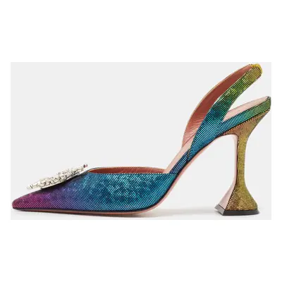 Amina Muaddi Multicolor Metallic Leather Begum Slingback Pumps Size