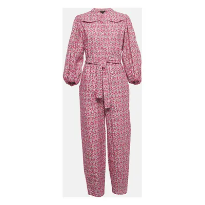 Maje Pink Imprime Fleu Print Cotton Puff Sleeve Jumpsuit