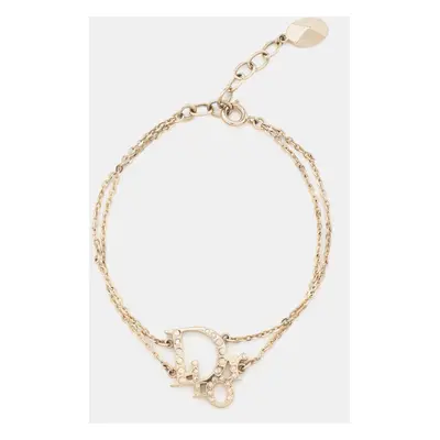 Dior Oblique Charm Crystals Gold Tone Double Chain Bracelet