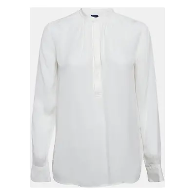 Polo Ralph Lauren White Silk Blend Crepe Long Sleeve Blouse