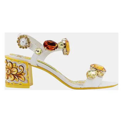 Dolce & Gabbana Yellow/White Leather Keira Sandals EU