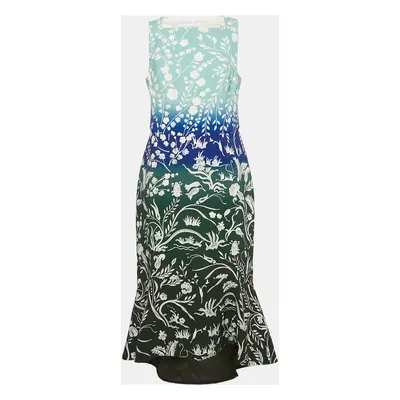 Peter Pilotto Multicolor Stencil Floral Print Sleeveless Midi Dress