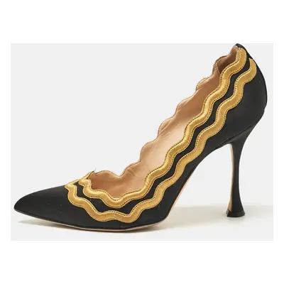 Manolo Blahnik Black/Yellow Satin Mikelona Pumps Size