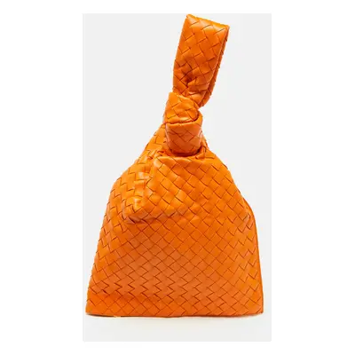 Bottega Veneta Orange Intrecciato Leather Twist Clutch