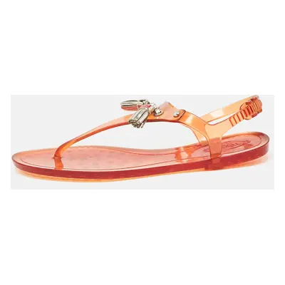 Tod's Orange Jelly Tassel Thong Slingback Flat Sandals Size