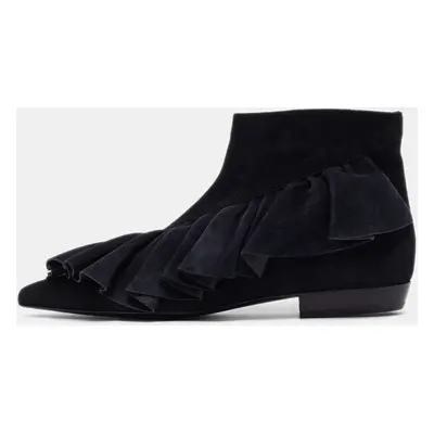 J.W.Anderson Black/Navy Blue Suede Frill Detail Ankle Boots Size