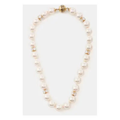 Carolina Herrera CH Faux Pearl Crystals Gold Tone Necklace