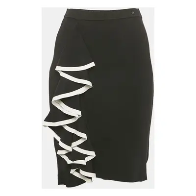 CH Carolina Herrera Black Stretch Knit Ruffled Pencil Skirt