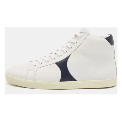 Celine White/Navy Blue Leather High Top Sneakers Size