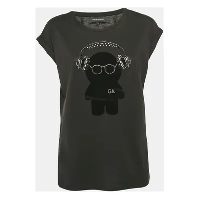 Emporio Armani Black Teddy and Rhinestone Embellished Jersey T-Shirt