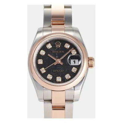 Rolex Black Diamond 18K Rose Gold And Stainless Steel Datejust 179161G Women's Wristwatch mm