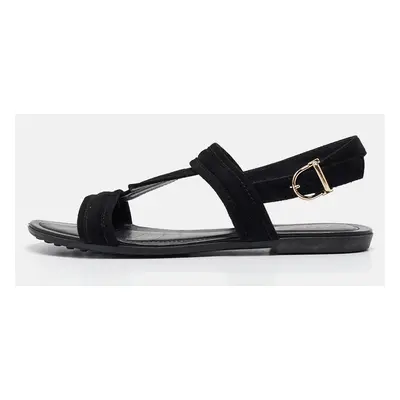 Tod's Black Suede Flat Sandals Size 38.5