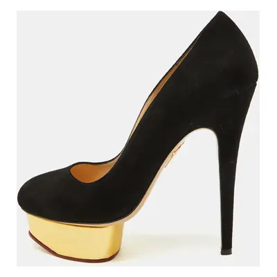 Charlotte Olympia Black Suede Dolly Platform Pumps Size