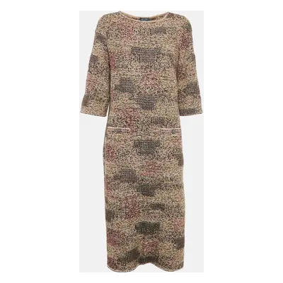 Chanel Brown/Multicolor Patterned Wool Blend Knit Midi Dress