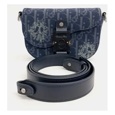 Dior Blue Fabric Tears Saddle Strap Bag