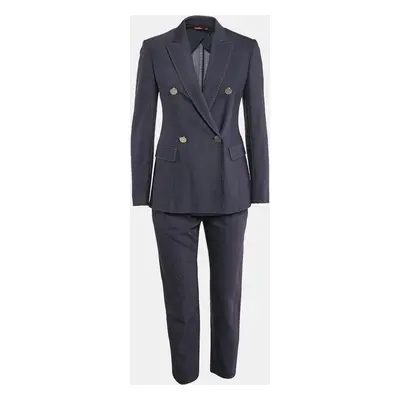 Max Mara Studio Blue Cotton Double Breasted Pants Suit